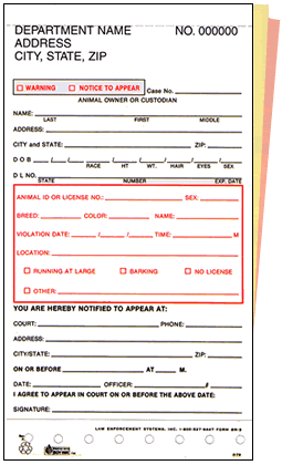 Animal Warning Ticket