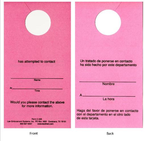 Notice to Contact Department Door Hanger