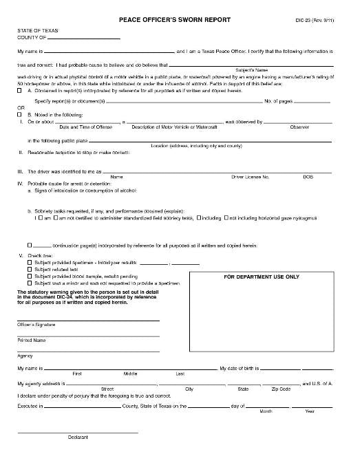 DIC-23 Rev. 9/11 Peace Officer's Sworn Report