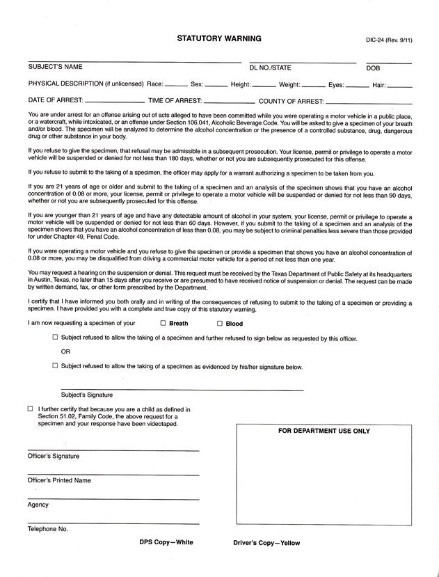DIC-24 Statutory Warning