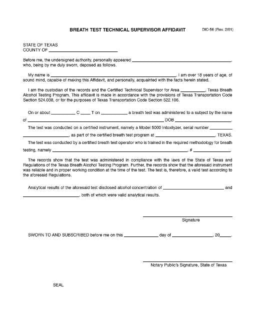 DIC-56 Breth Test Affidavit - DIC-56