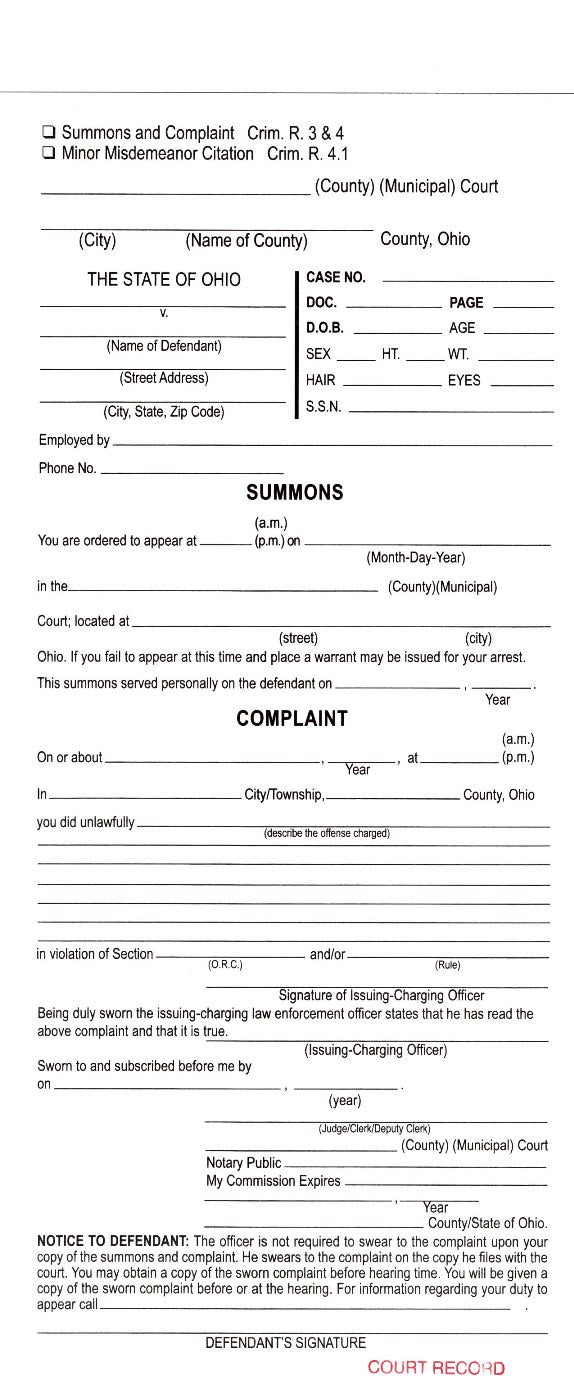 Ohio Minor Misdemeanor Citation