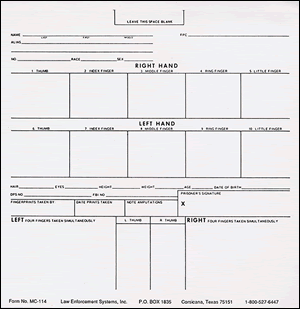 Standard Fingerprint Card
