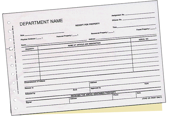 Receipt for Property (2-part carbonless)