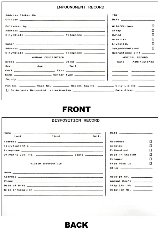 Animal Impound Card