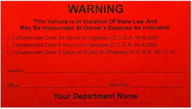 Georgia Abandoned Vehicle Label