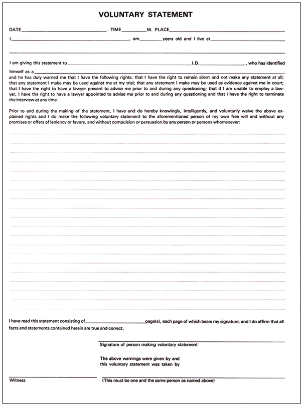 Voluntary Statement - Under Arrrest (3-part carbonless)