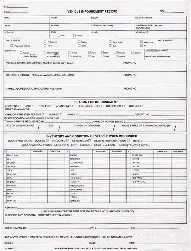 Vehicle Impoundment Record (single)