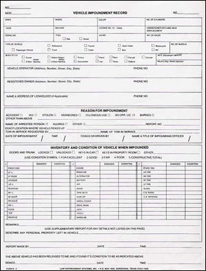 Vehicle Impoundment Record (single)
