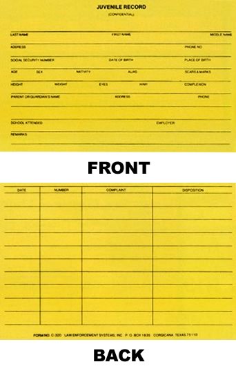 Juvenile Records Card