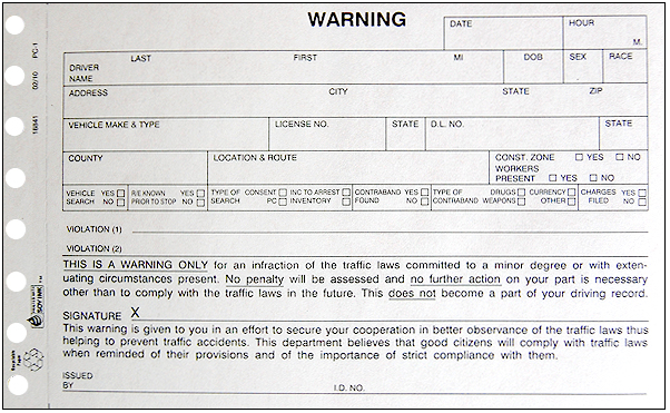 Warning Traffic (2-part carbonless)