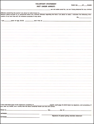 Voluntary Statement - Not Under Arrrest (3-part carbonless)